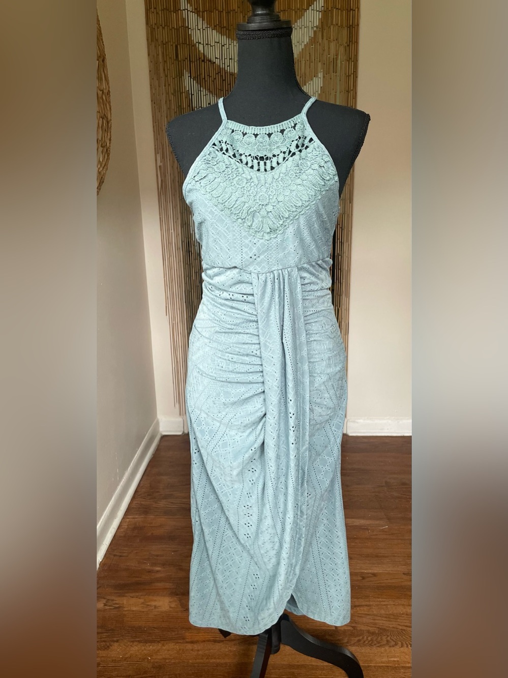Crochet Halter Light Green Maxi Dress